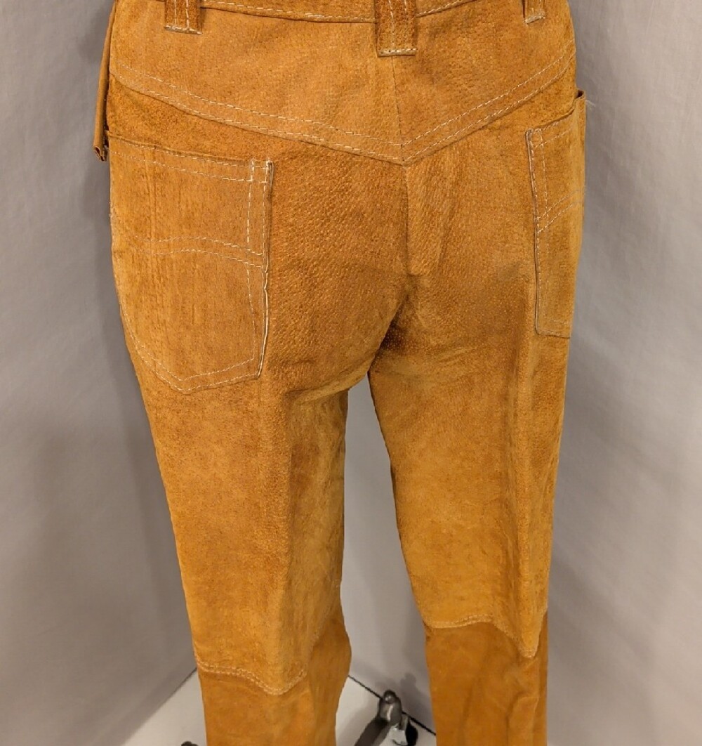 Vintage Suede Leather Long Vest and Pants 60s 70s Mod Groovy Hippie Women's SeeM - Picture 7 of 16